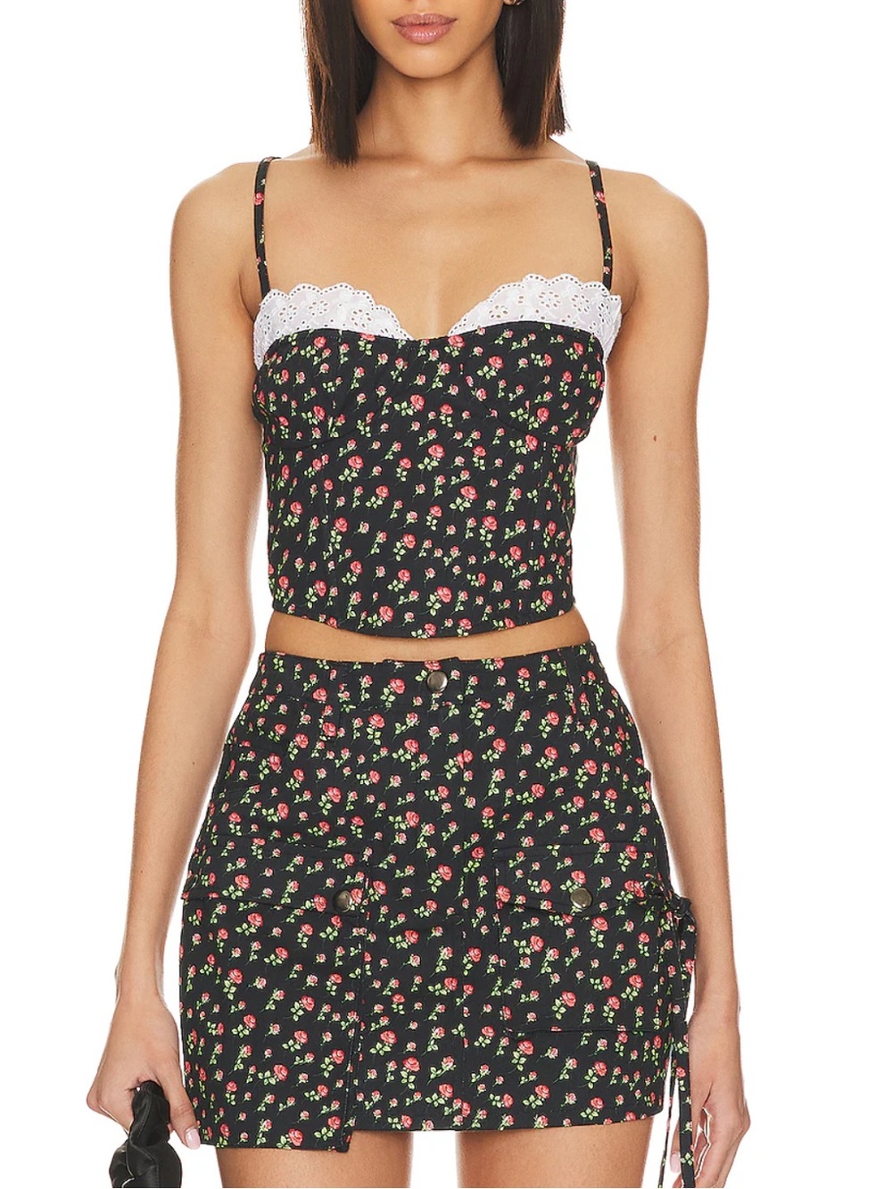 NWT For Love & Lemons Camille Floral Corset Top + Mini Skirt Set S